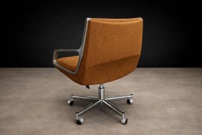 Jorge Zalszupin Low Commander Swivel Armchair by Jorge Zalszupin Bronze Chenille and Aluminum