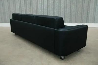 Jorge Zalszupin Mid Century Modern Sofa in Black Leather Wood by Jorge Zalszupin Brazil 1970