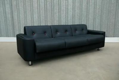 Jorge Zalszupin Mid Century Modern Sofa in Black Leather Wood by Jorge Zalszupin Brazil 1970