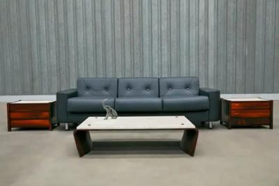 Jorge Zalszupin Mid Century Modern Sofa in Black Leather Wood by Jorge Zalszupin Brazil 1970