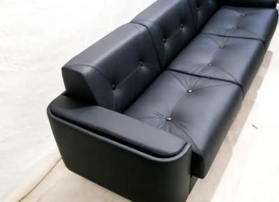 Jorge Zalszupin Mid Century Modern Sofa in Black Leather Wood by Jorge Zalszupin Brazil 1970