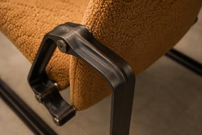 Jorge Zalszupin Pair of Brazilian Modern Lounge Chairs in Camel Shearling Darkened Brass Steel
