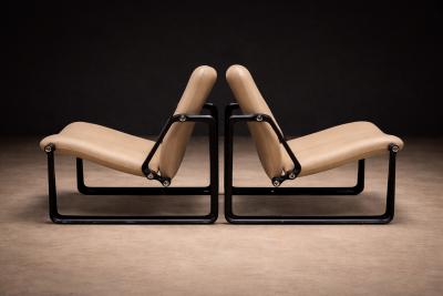 Jorge Zalszupin Pair of Lobby armchairs in Metal Leather Jorge Zalszupin 1970s