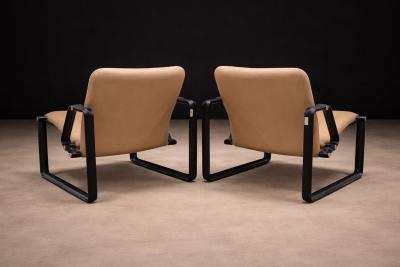Jorge Zalszupin Pair of Lobby armchairs in Metal Leather Jorge Zalszupin 1970s