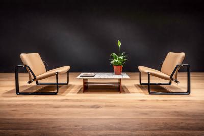 Jorge Zalszupin Pair of Lobby armchairs in Metal Leather Jorge Zalszupin 1970s