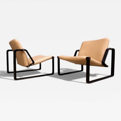 Jorge Zalszupin Pair of Lobby armchairs in Metal Leather Jorge Zalszupin 1970s