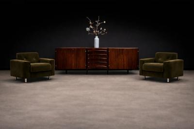 Jorge Zalszupin Pair of Pullman Armchairs in Dark Olive Velvet Jorge Zalszupin for L Atelier