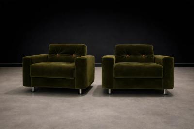 Jorge Zalszupin Pair of Pullman Armchairs in Dark Olive Velvet Jorge Zalszupin for L Atelier
