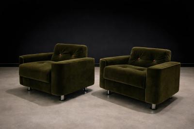Jorge Zalszupin Pair of Pullman Armchairs in Dark Olive Velvet Jorge Zalszupin for L Atelier