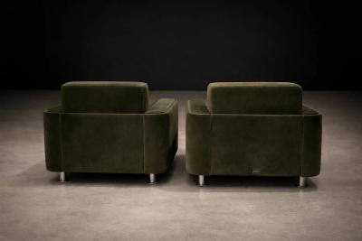 Jorge Zalszupin Pair of Pullman Armchairs in Dark Olive Velvet Jorge Zalszupin for L Atelier