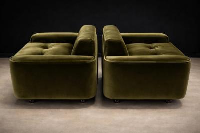 Jorge Zalszupin Pair of Pullman Armchairs in Dark Olive Velvet Jorge Zalszupin for L Atelier