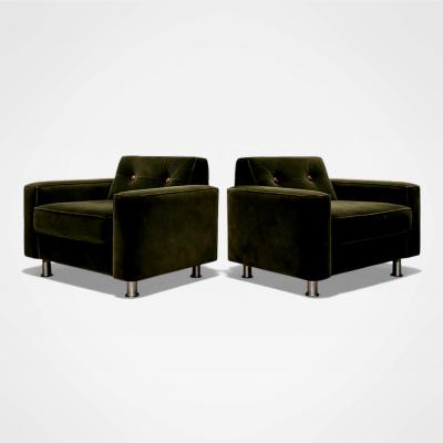 Jorge Zalszupin Pair of Pullman Armchairs in Dark Olive Velvet Jorge Zalszupin for L Atelier