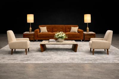 Jorge Zalszupin Pullman Sofa in Burnt Caramel Mohair with Brazilian Rosewood Buttons