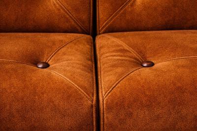 Jorge Zalszupin Pullman Sofa in Burnt Caramel Mohair with Brazilian Rosewood Buttons