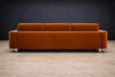 Jorge Zalszupin Pullman Sofa in Burnt Caramel Mohair with Brazilian Rosewood Buttons