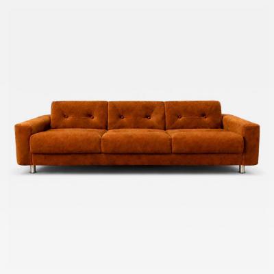 Jorge Zalszupin Pullman Sofa in Burnt Caramel Mohair with Brazilian Rosewood Buttons