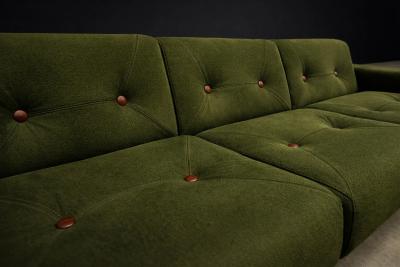 Jorge Zalszupin Pullman Sofa in Deep Olive Mohair with Rosewood Buttons by Jorge Zalszupin