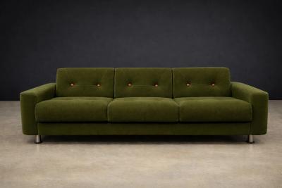 Jorge Zalszupin Pullman Sofa in Deep Olive Mohair with Rosewood Buttons by Jorge Zalszupin