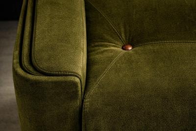 Jorge Zalszupin Pullman Sofa in Deep Olive Mohair with Rosewood Buttons by Jorge Zalszupin
