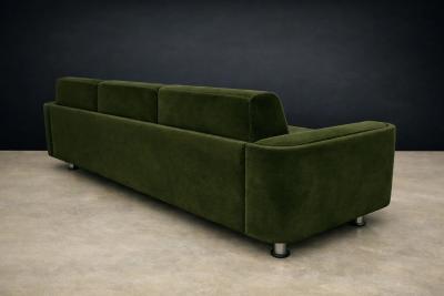 Jorge Zalszupin Pullman Sofa in Deep Olive Mohair with Rosewood Buttons by Jorge Zalszupin