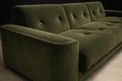 Jorge Zalszupin Pullman Sofa in Deep Olive Mohair with Rosewood Buttons by Jorge Zalszupin