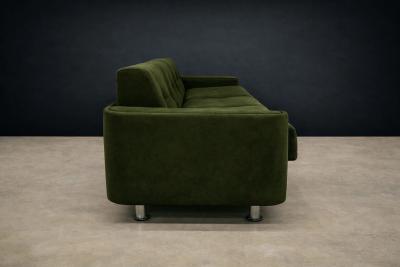 Jorge Zalszupin Pullman Sofa in Deep Olive Mohair with Rosewood Buttons by Jorge Zalszupin