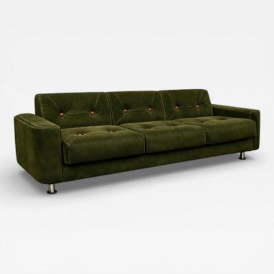Jorge Zalszupin Pullman Sofa in Deep Olive Mohair with Rosewood Buttons by Jorge Zalszupin