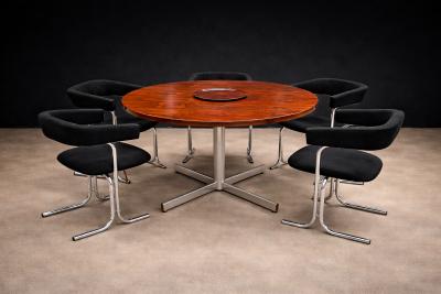 Jorge Zalszupin Round Dining Table in Hardwood and Metal Jorge Zalszupin 1960s