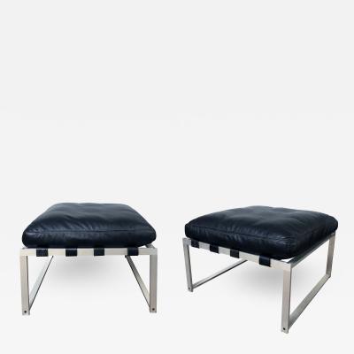 Jorgen Hoj Pair of J rgen H j Aluminum Stools Benches with Black Leather Cushions