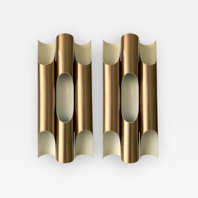 Jorgen Mogensen Pair of Maxi Fuga Sconces Gilt Metal by Komulainen for Raak Amsterdam 1970s