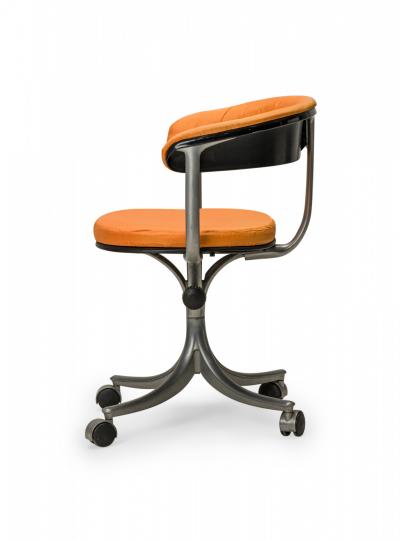 Jorgen Rasmussen Jorgen Rasmussen Danish Orange Upholstery And Silver Metal Rolling Office Chair