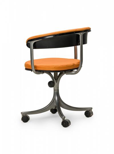 Jorgen Rasmussen Jorgen Rasmussen Danish Orange Upholstery And Silver Metal Rolling Office Chair