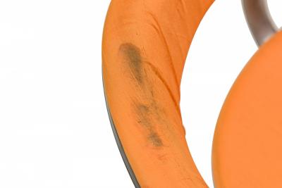 Jorgen Rasmussen Jorgen Rasmussen Danish Orange Upholstery And Silver Metal Rolling Office Chair