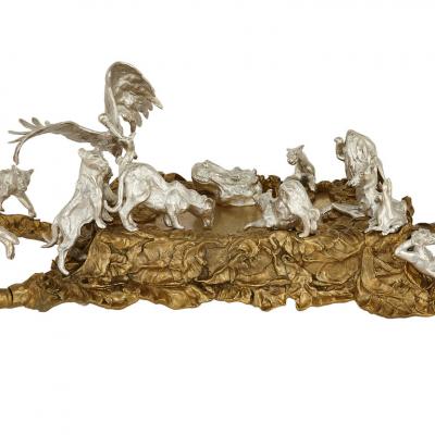 Jos Maria David Contemporary gilt and silvered bronze animalier coffee table