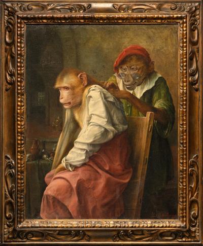 Jos Schippers The medical examination Singerie by Belgian painter Jos Schippers