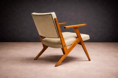 Jos Zanine Caldas Armchair in Beige Faux Leather Jose Zanine Caldas 1950s
