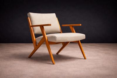Jos Zanine Caldas Armchair in Beige Faux Leather Jose Zanine Caldas 1950s