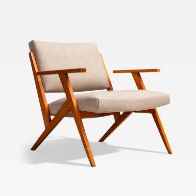 Jos Zanine Caldas Armchair in Beige Faux Leather Jose Zanine Caldas 1950s