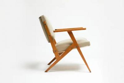 Jos Zanine Caldas Brazilian Modern Armchair in Wood Mint Faux Leather Jose Zanine Caldas 1950s