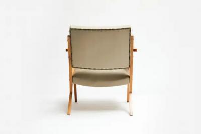 Jos Zanine Caldas Brazilian Modern Armchair in Wood Mint Faux Leather Jose Zanine Caldas 1950s