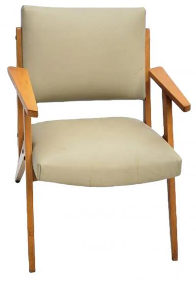 Jos Zanine Caldas Brazilian Modern Armchair in Wood Mint Faux Leather Jose Zanine Caldas 1950s