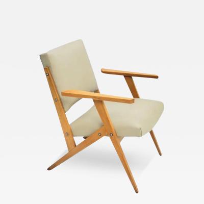 Jos Zanine Caldas Brazilian Modern Armchair in Wood Mint Faux Leather Jose Zanine Caldas 1950s