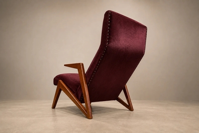 Jos Zanine Caldas Brazilian Modern Imbuia Wood Mohair Lounge Armchair Att Jos Zanine Caldas