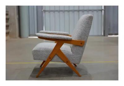 Jos Zanine Caldas Brazilian Modern Z Armchair in Hardwood and Boucle Jose Zanine Caldas 1950s