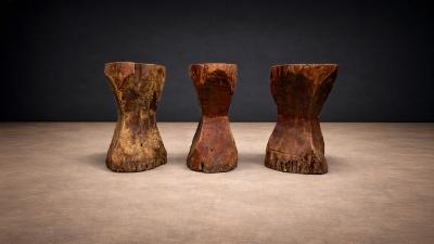 Jos Zanine Caldas Set of Three Stools in Pequi Hardwood Jose Zanine Caldas 1970s