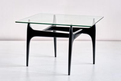 Jos de Mey Jos De Mey Coffee Table in Black Lacquered Wood Luxus Kortrijk Belgium 1957