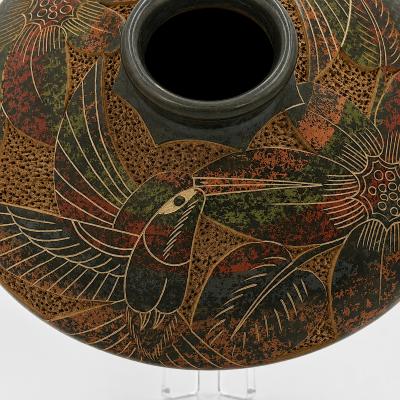 Jose Guerrero Nicaraguan Carved Hummingbird Studio Art Pottery Vessel by Jose Guerrero