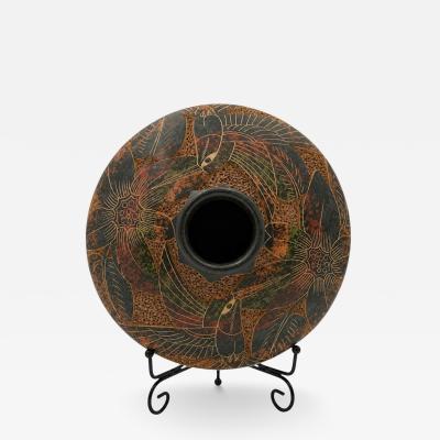 Jose Guerrero Nicaraguan Carved Hummingbird Studio Art Pottery Vessel by Jose Guerrero