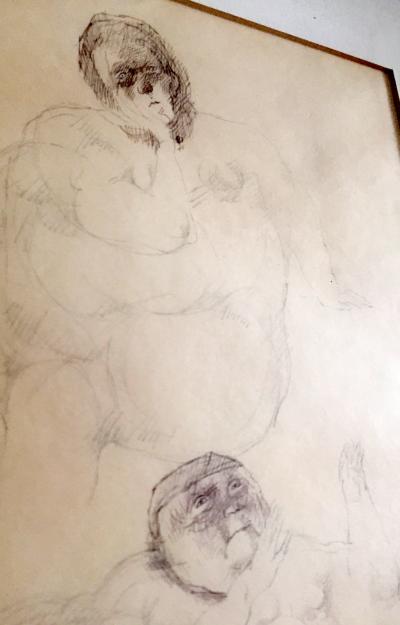 Jose Luis Cuevas Framed Drawing by Mexican Artist Jose Luis Cuevas