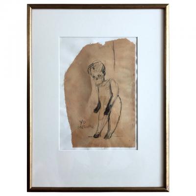 Jose Luis Cuevas Framed Drawing by Mexican Artist Jose Luis Cuevas